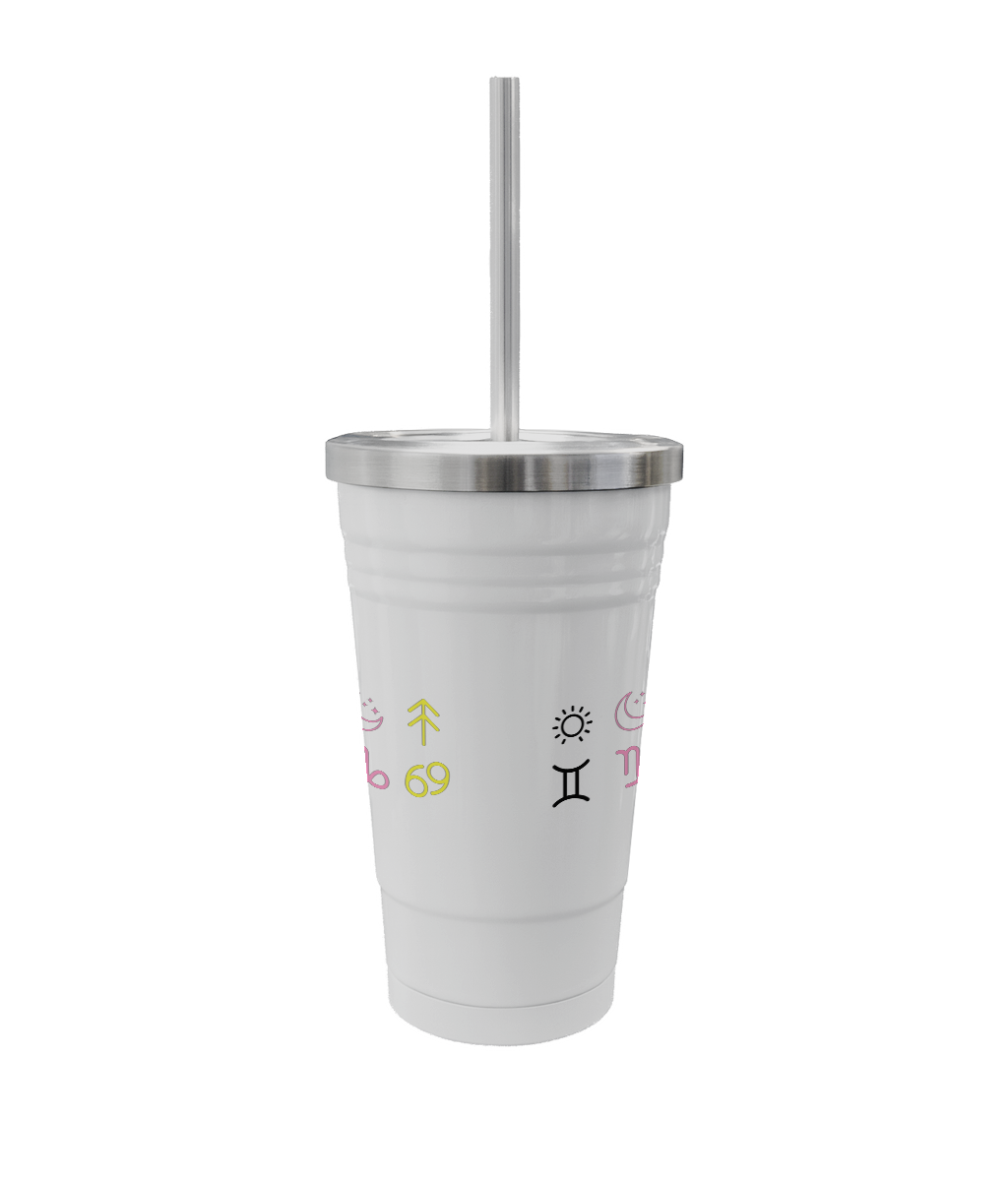 Stainless Steel Zodiac Tumbler – 16oz with Straw