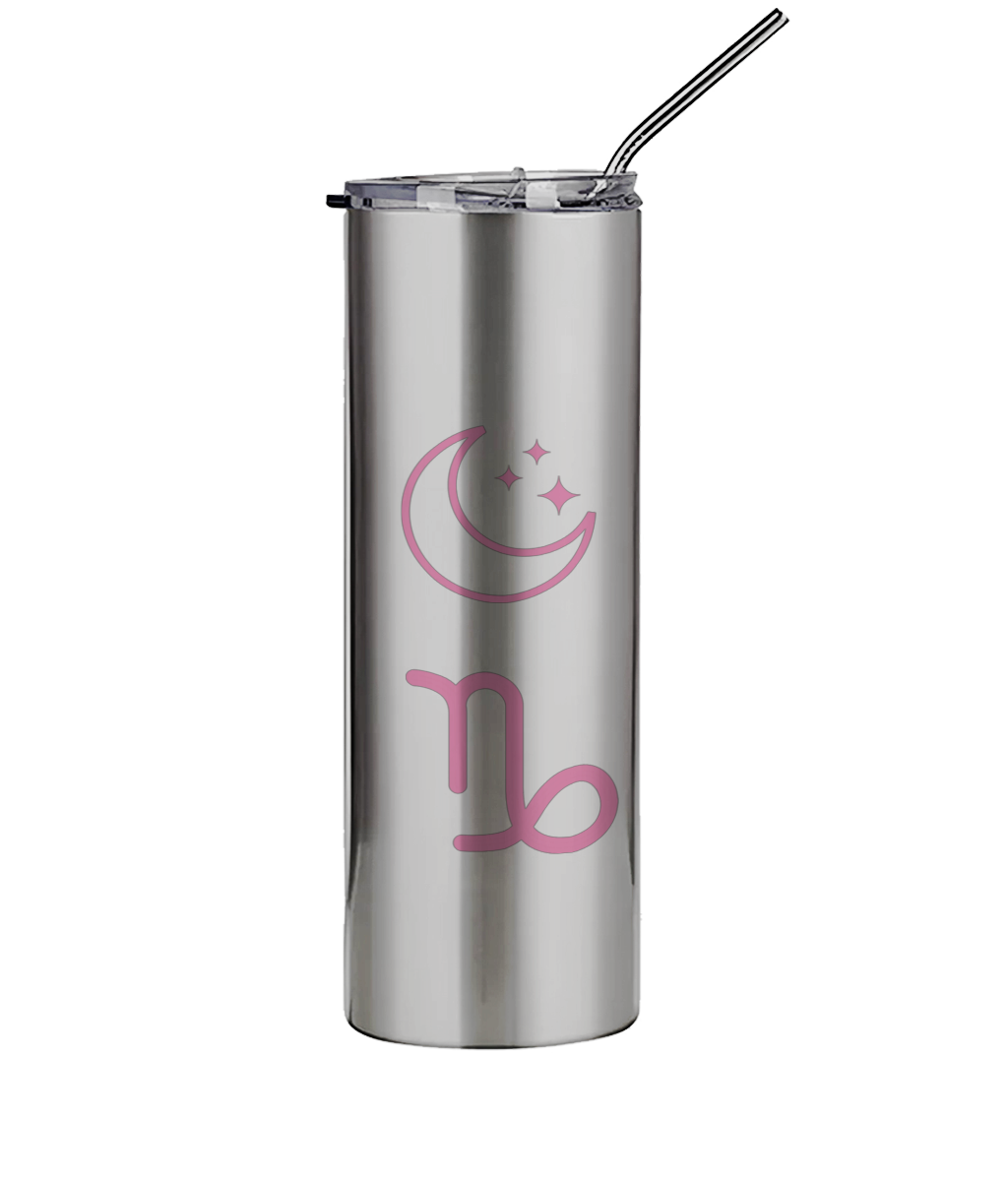 600ml Silver Stainless Steel Tumbler with Straw The Big Three Collection