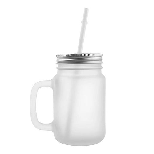 Personalised Mason Jar – Frosted Glass with Lid & Straw