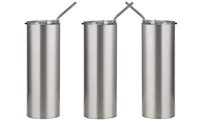 600ml Silver Stainless Steel Tumbler with Straw The Big Three Collection