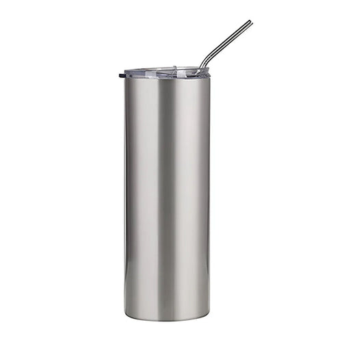 600ml Silver Stainless Steel Tumbler with Straw The Big Three Collection